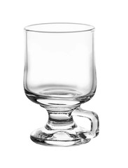 Empty glass mug with a handle