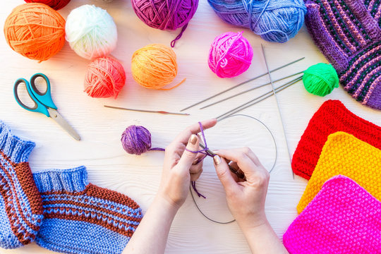 girl knits sock knitting needles