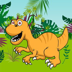Cute dinosaur with tropical forest background