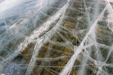 лед, зима, вода, Байкал, прозрачный лед, дно, трещины
