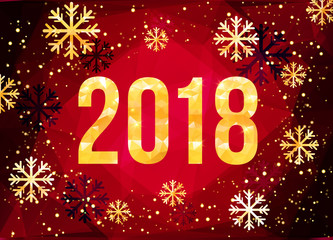 2018 Happy New Year Background. Golden numbers with confetti on black background. Template for your seasonal flyers and greetings card. Vector illustration.