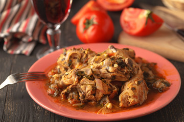 chicken stew with vegetables on a table close-up