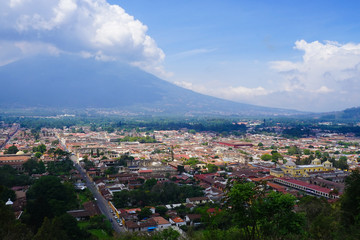 Fototapeta na wymiar View of colonial colorful buildings in Antigua, Guatemala