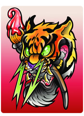 tigre comics vettoriale con pennello su fondo rosso