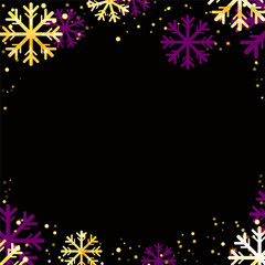 Vector winter background with golden snowflakes on black background.