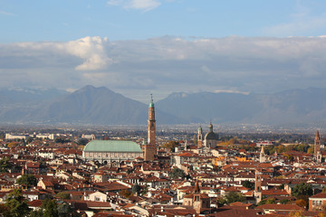 Wide panoramic view of VICENZA city in Italy and the monument ca