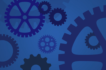 Mechanical gears in blue for industry and process concept.