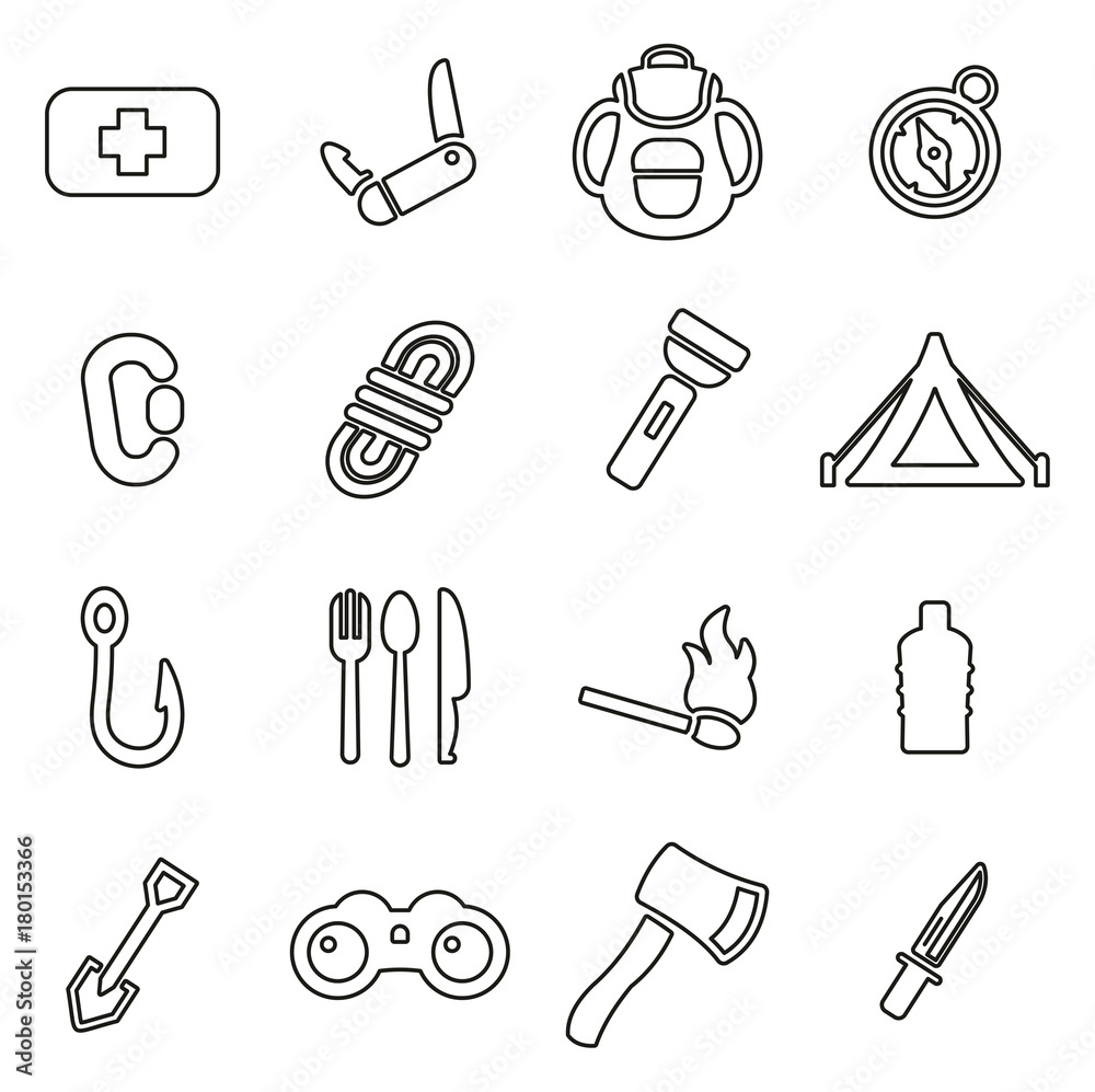 Canvas Prints Survival Kit Icons Thin Line Vector Illustration Set