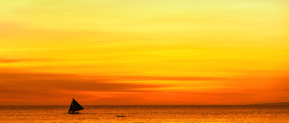 Beautiful sunset in Philippines. Wide banner edition.
