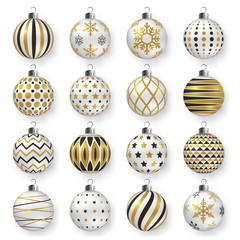 Colorful glossy christmas balls with shadows. Set of isolated realistic decorations.