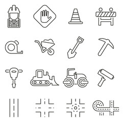 Road Construction Icons Thin Line Vector Illustration Set