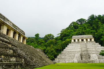 Fototapeta na wymiar Mayan ruins in Palenque, Chiapas, Mexico. Palace and observatory.