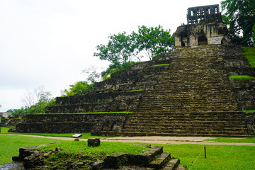 Mayan ruins in Palenque, Chiapas, Mexico. Palace and observatory.