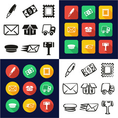 Post Office All in One Icons Black & White Color Flat Design Freehand Set