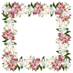 Very attractive floral pattern of pink and white alstroemerias   