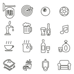 Pub or Bar Icons Thin Line Vector Illustration Set