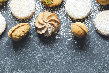 Assorted cookies: linzer cookies,shortbread, nuts cookie, orange almond cookie.