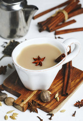 Traditional indian masala chai tea with spices
