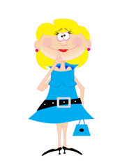 happy smiling woman in a blue dress