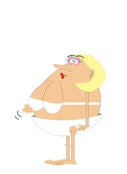 large woman with saggy boobs Stock Illustration