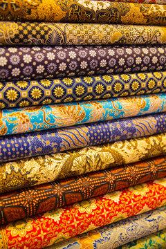 Stacked Fabric Displayed In Shop