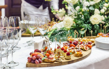 catering table with snacks