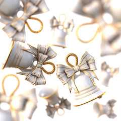 White Christmas Bells with a bow. isolated on white. 3d illustration.