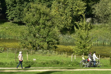 Promenade à vélos le long du petit étang de Lange Gracht et la forêt de Soignes à Auderghem