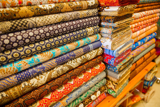 Various Fabric Displayed In Shop