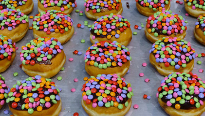 Fototapeta na wymiar Fresh donuts for Hanukkah celebration.