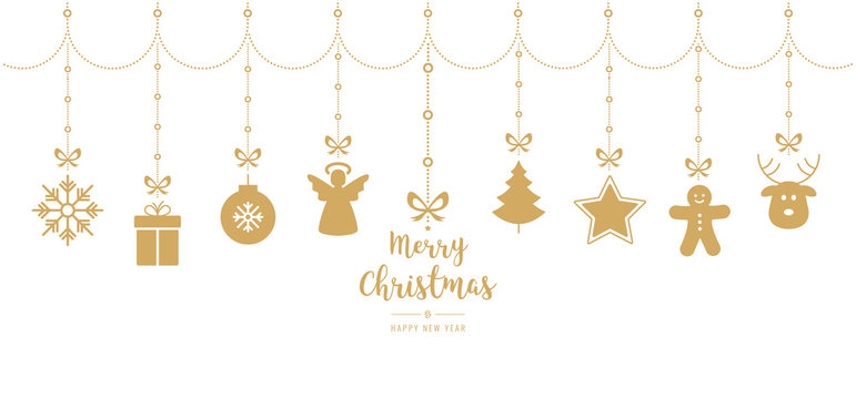 christmas golden ornament elements hanging isolated white background