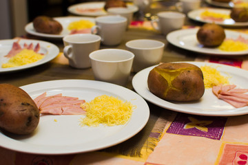 Ingredients for cooking stuffed potatoes by children