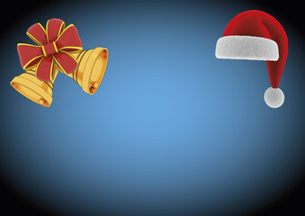 greetings card with christmas bells an santa claus hat