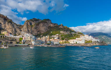 Amalfi, Italy - The awesome historic center of the touristic town in Campania region, Gulf of Salerno, southern Italy. This small town gives its name to the Amalfi Coast.