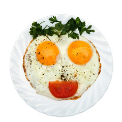 Breakfast for kids. Kids funny meal on white plate.
