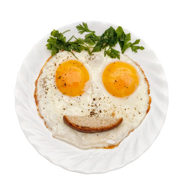 Breakfast for kids. Kids funny meal on white plate.