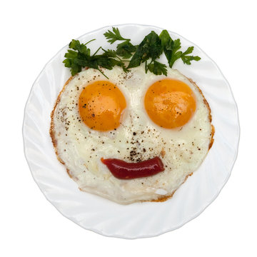 Breakfast for kids. Kids funny meal on white plate.