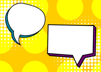 Set dialog picture blank template pop art style comic text speech bubble halftone dot background. Comics book dialog empty cloud, space cartoon box pop-art. Creative idea conversation sketch explosion
