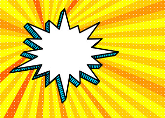 Fototapeta premium Sunburst picture blank template pop art style comic text speech bubble halftone dot radial background. Comics book dialog empty cloud, cartoon box pop-art. Creative idea conversation sketch explosion