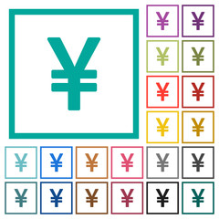 Obraz premium Japanese Yen sign flat color icons with quadrant frames