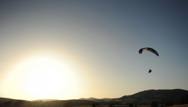 Paraglider at sunset in Andalusia, Spain