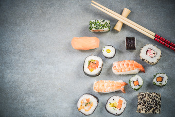 Japanese or asian sushi border background