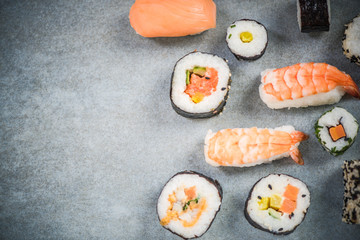 Japanese or asian sushi border background