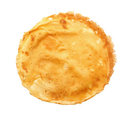 Delicious thin pancake on white background