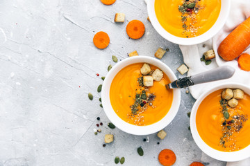 Dish of homemade Carrot and coriander soup