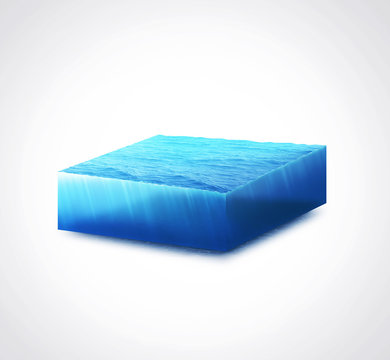 3d isolated illustration section water ocean slice on white background