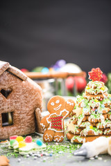 Making gingerbread house and sweet Christmas tree