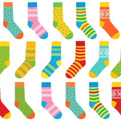 seamless background of multi-colored socks with patterns and stripes