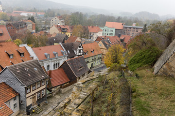 Fototapeta na wymiar Quedlinburg, , Stadtansicht, Fachwerkhäuser (Harz, Deutschland)