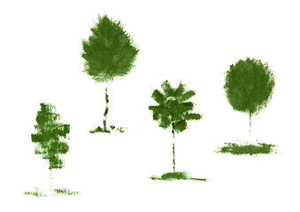 Fototapeta premium Ink mascara illustrations of trees with natural texture grunge mascara.